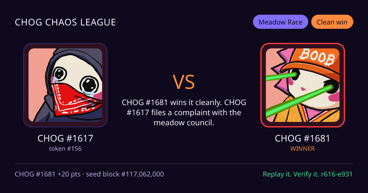 Highlight card: CHOG #1617 versus CHOG #1681