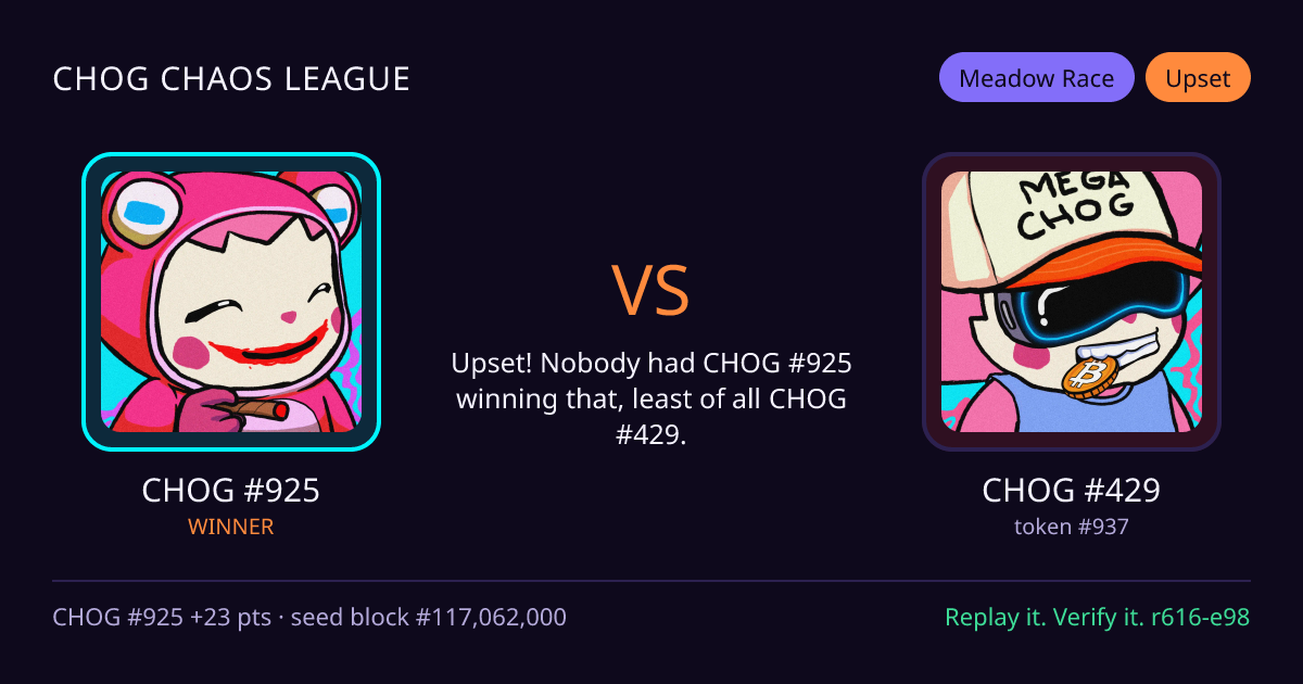 Highlight card: CHOG #925 versus CHOG #429