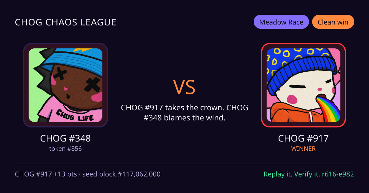 Highlight card: CHOG #348 versus CHOG #917
