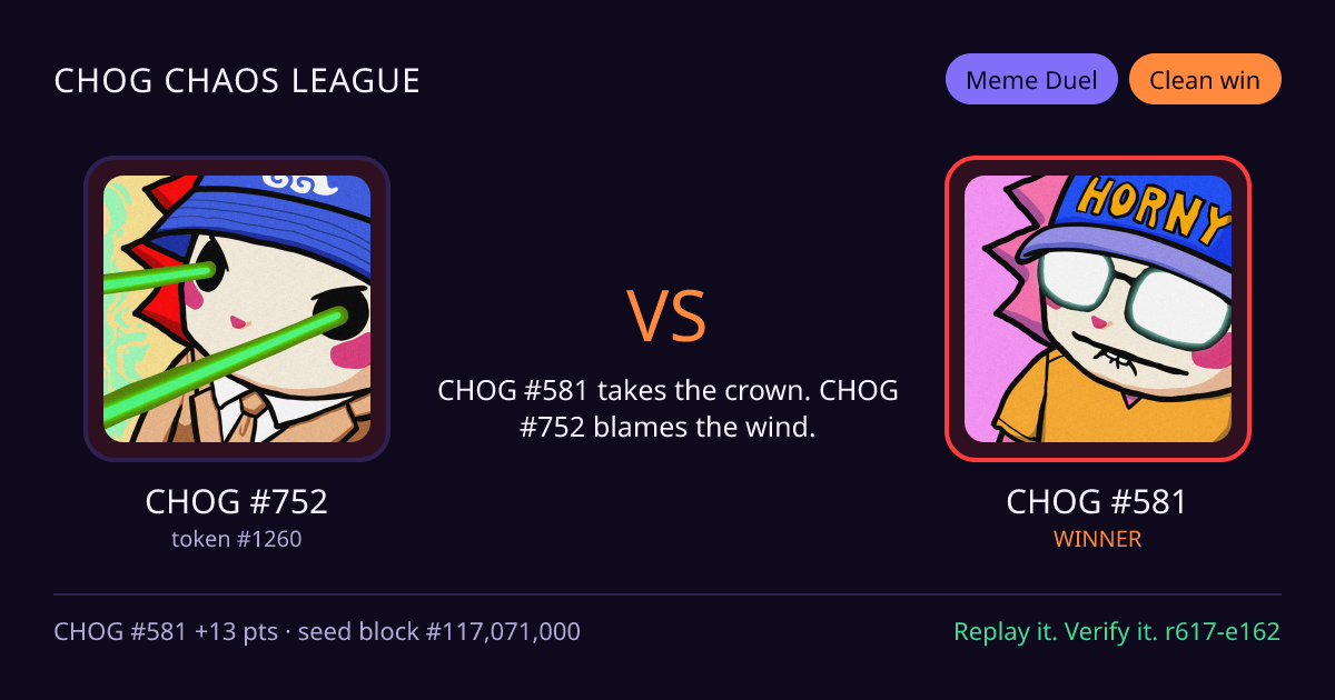 Highlight card: CHOG #752 versus CHOG #581