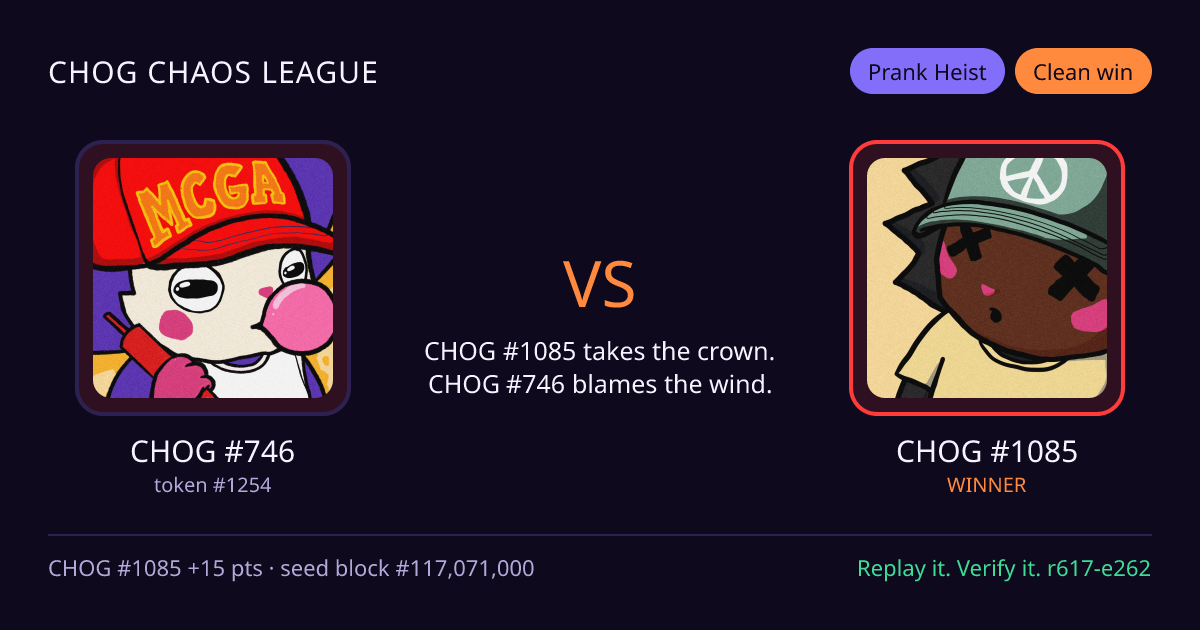 Highlight card: CHOG #746 versus CHOG #1085