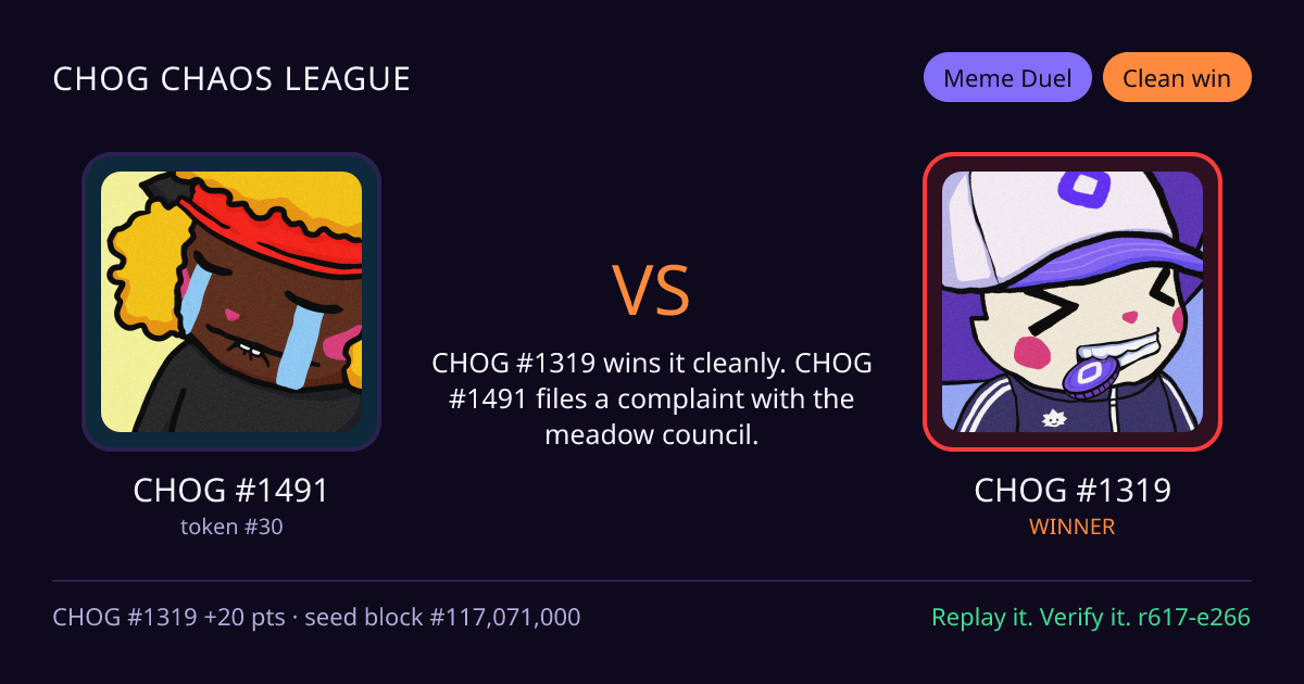 Highlight card: CHOG #1491 versus CHOG #1319