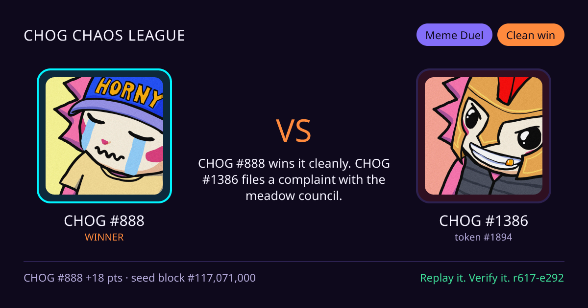 Highlight card: CHOG #888 versus CHOG #1386