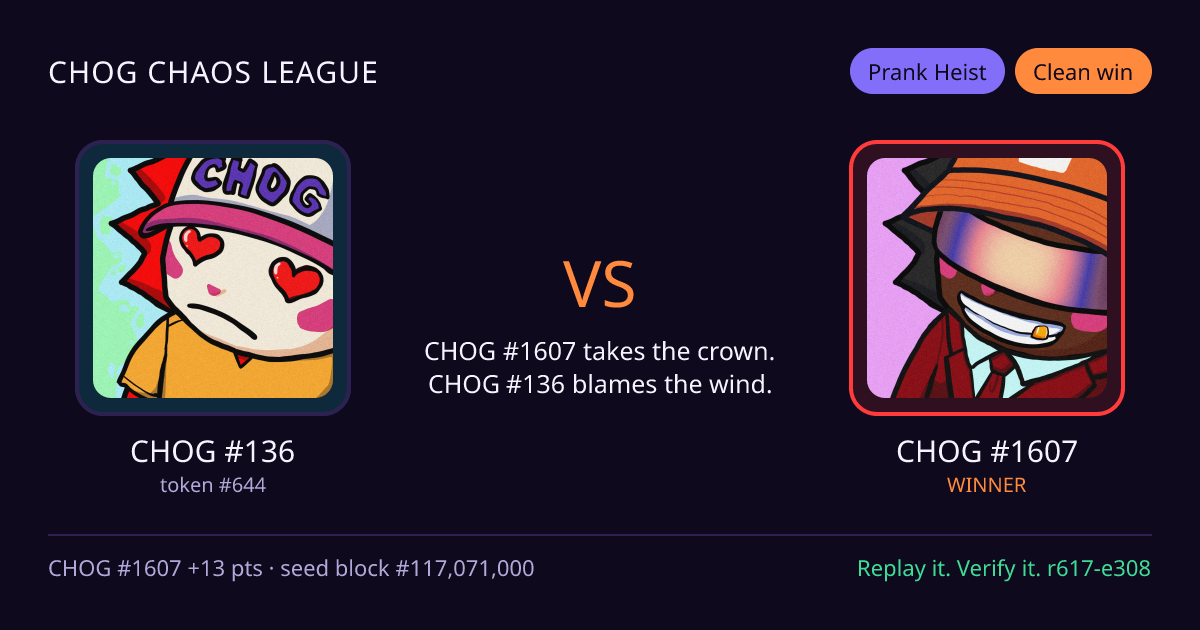 Highlight card: CHOG #136 versus CHOG #1607