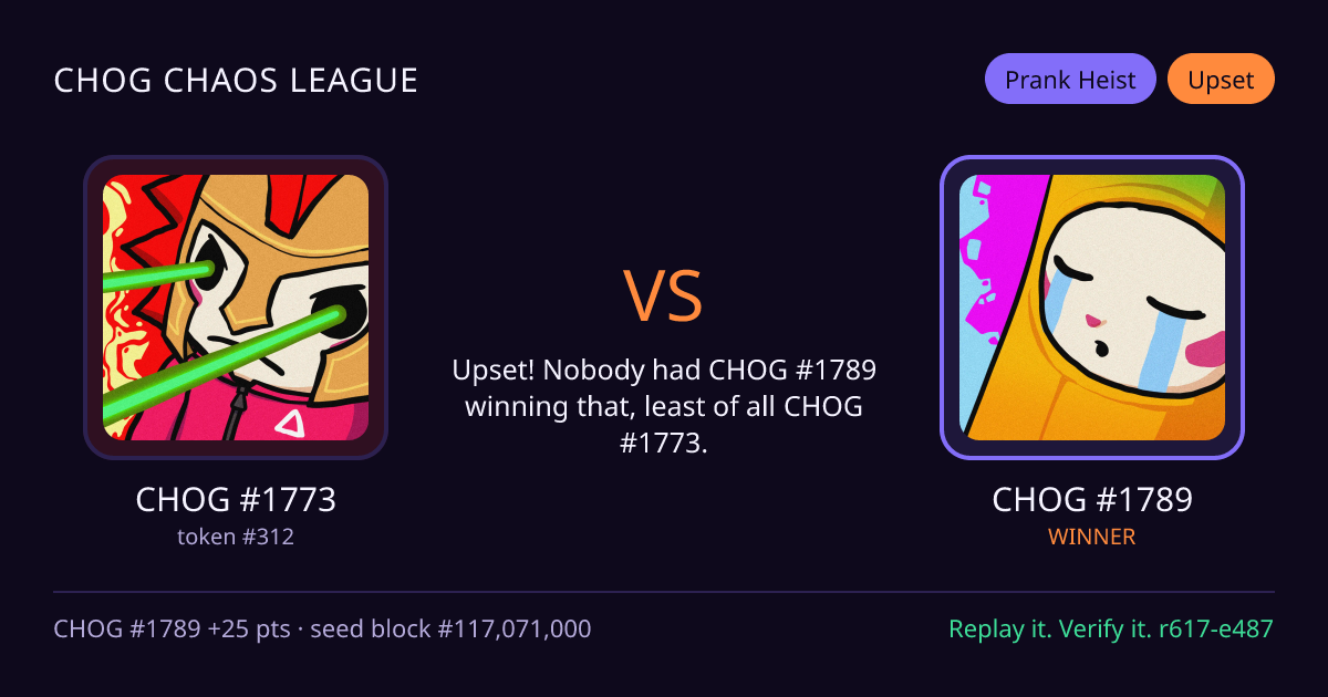 Highlight card: CHOG #1773 versus CHOG #1789