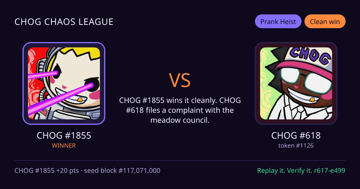 Highlight card: CHOG #1855 versus CHOG #618