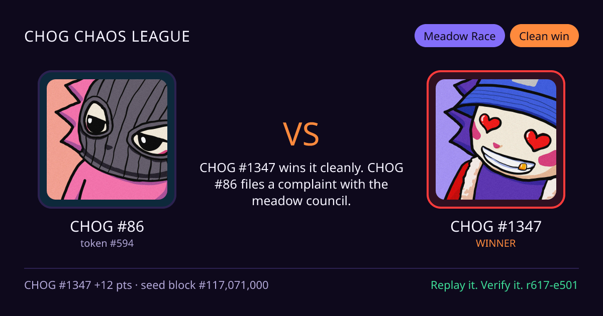 Highlight card: CHOG #86 versus CHOG #1347