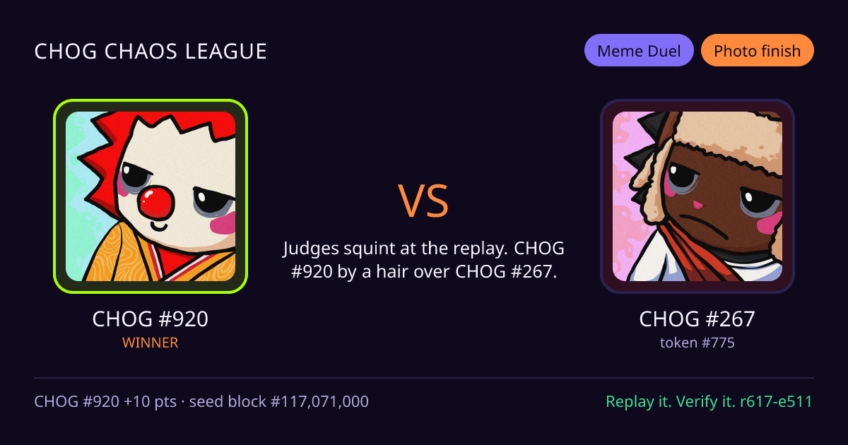 Highlight card: CHOG #920 versus CHOG #267