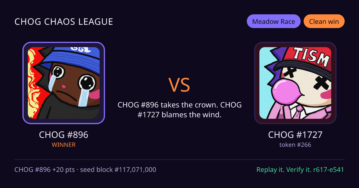 Highlight card: CHOG #896 versus CHOG #1727