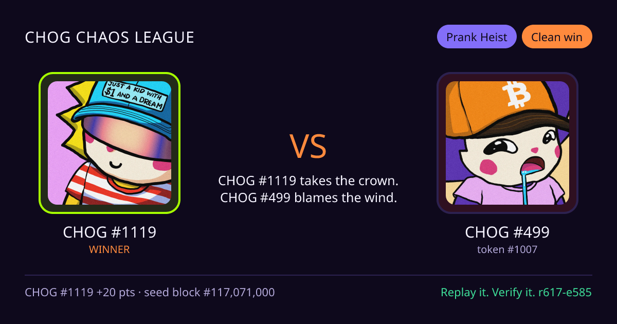 Highlight card: CHOG #1119 versus CHOG #499