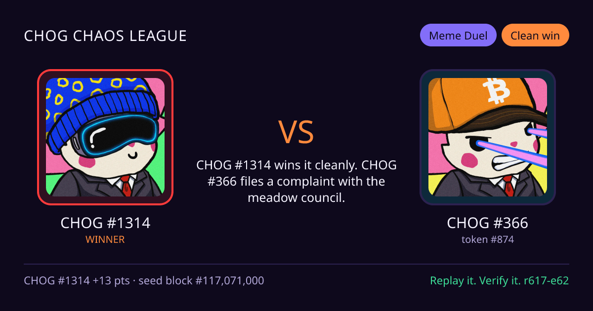 Highlight card: CHOG #1314 versus CHOG #366