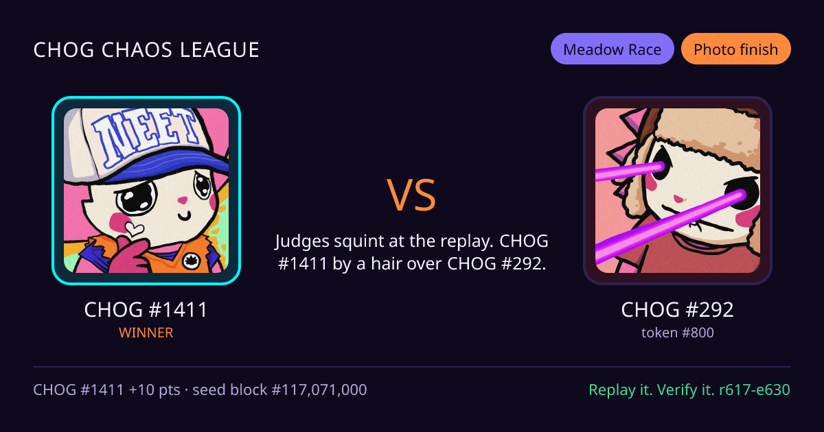 Highlight card: CHOG #1411 versus CHOG #292
