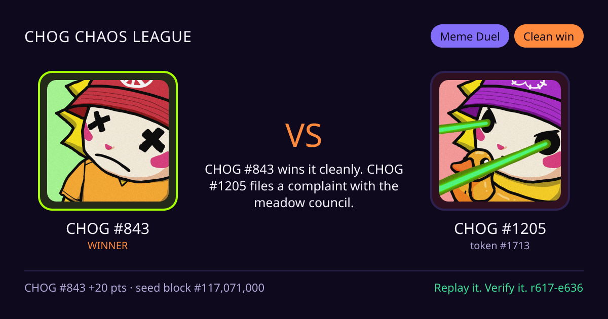 Highlight card: CHOG #843 versus CHOG #1205