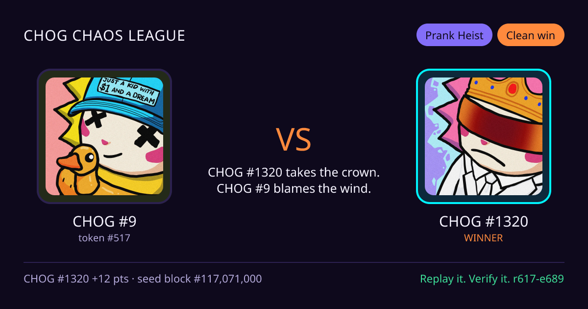 Highlight card: CHOG #9 versus CHOG #1320