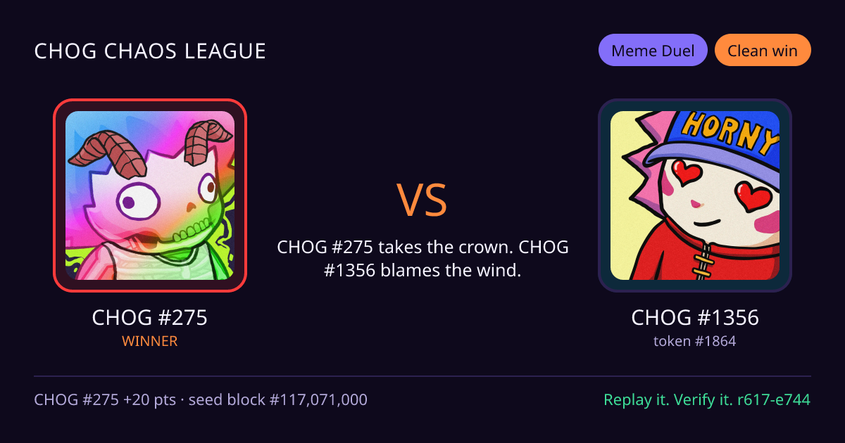 Highlight card: CHOG #275 versus CHOG #1356