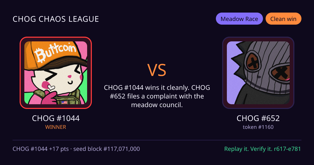 Highlight card: CHOG #1044 versus CHOG #652