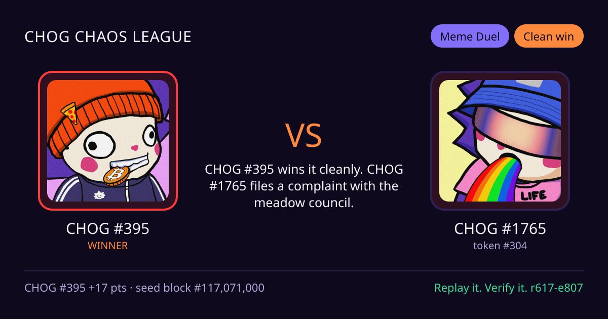 Highlight card: CHOG #395 versus CHOG #1765