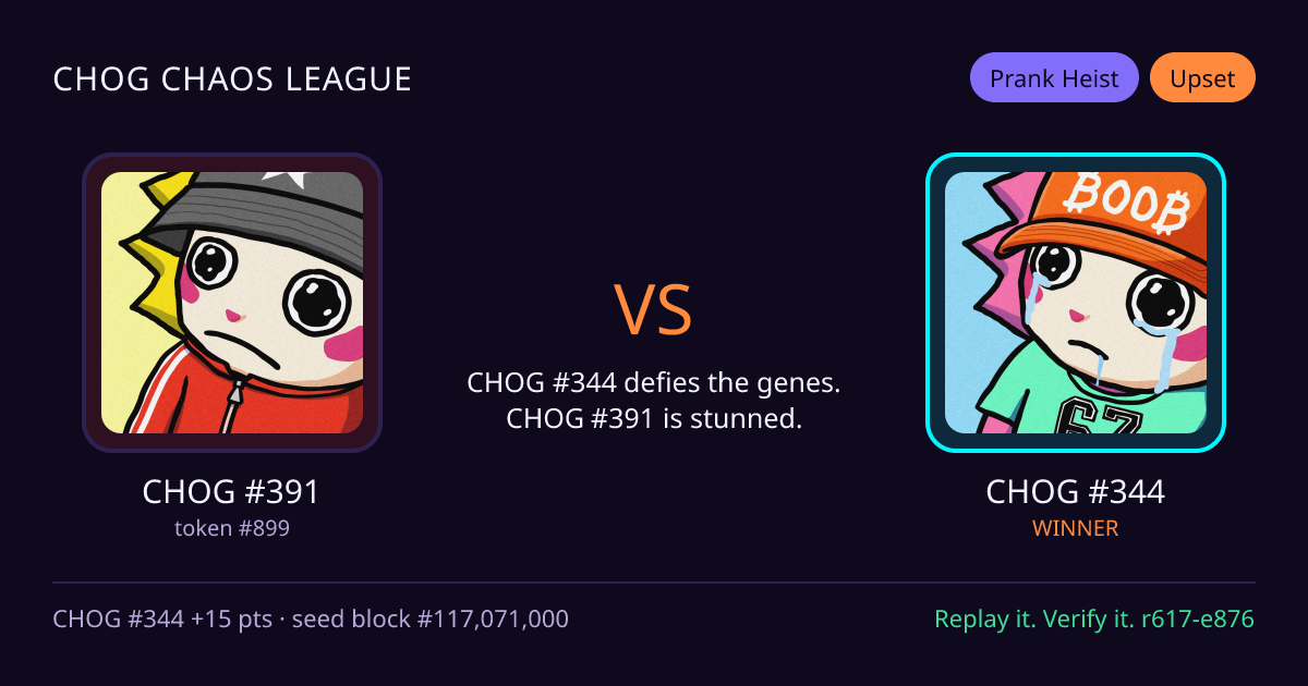 Highlight card: CHOG #391 versus CHOG #344