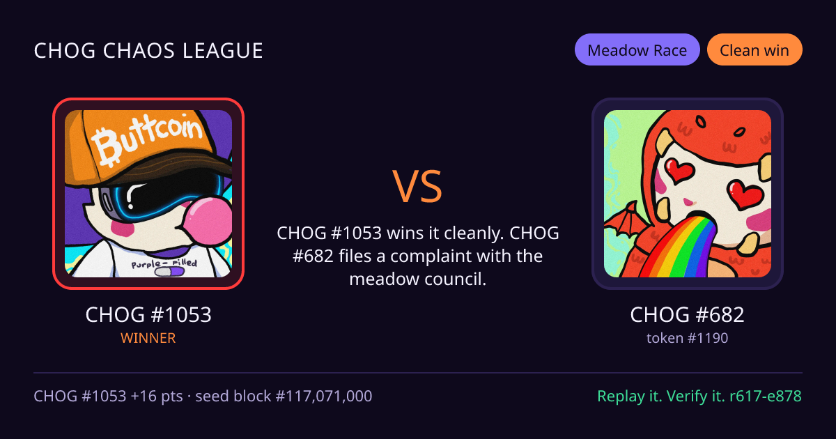 Highlight card: CHOG #1053 versus CHOG #682