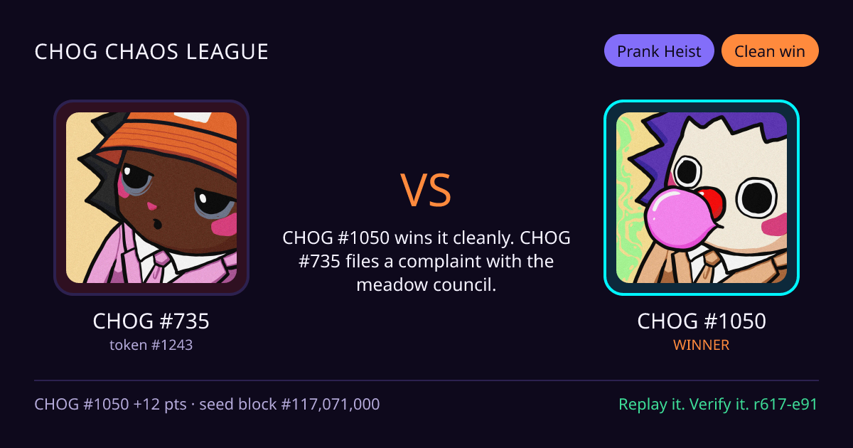 Highlight card: CHOG #735 versus CHOG #1050