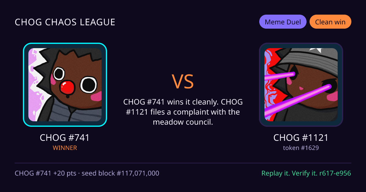 Highlight card: CHOG #741 versus CHOG #1121