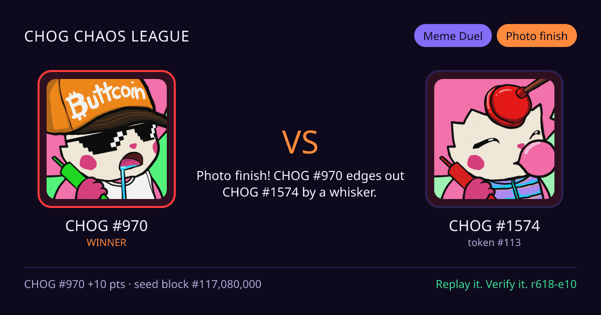 Highlight card: CHOG #970 versus CHOG #1574