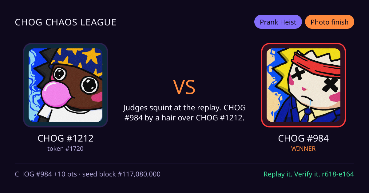 Highlight card: CHOG #1212 versus CHOG #984