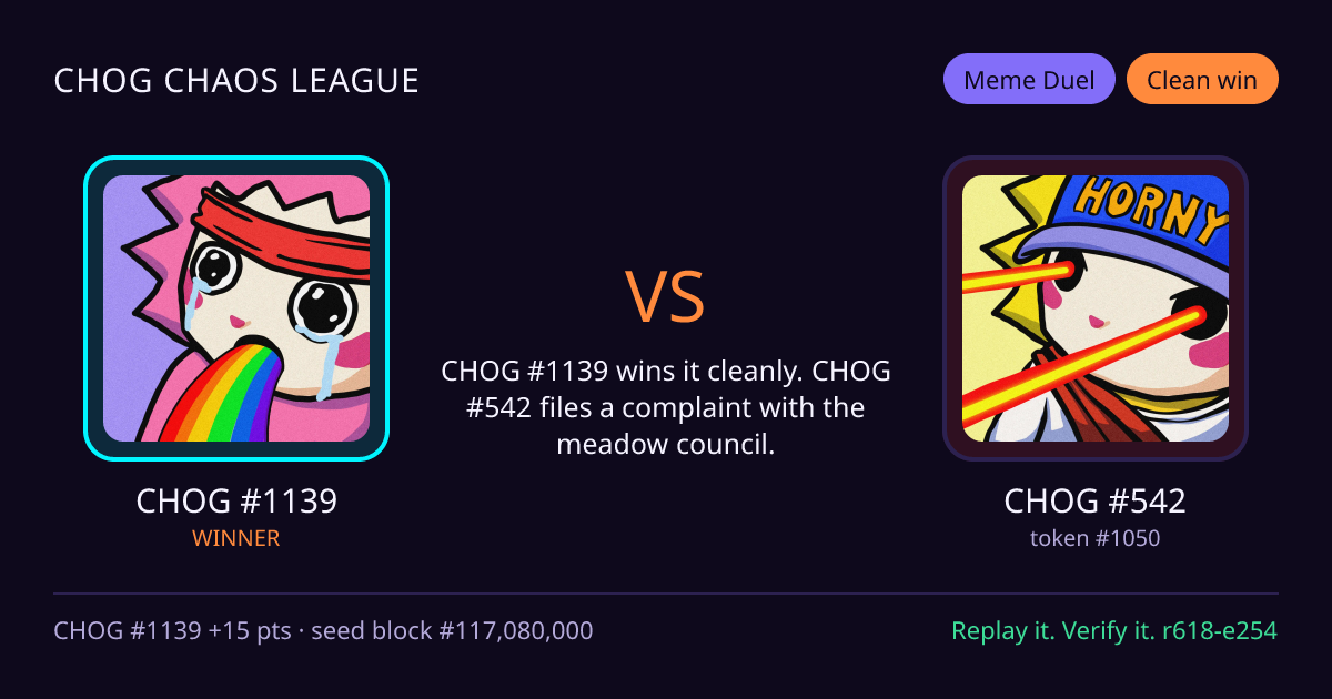 Highlight card: CHOG #1139 versus CHOG #542