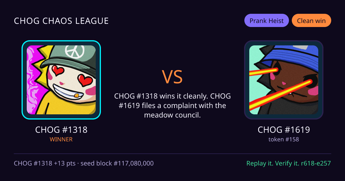 Highlight card: CHOG #1318 versus CHOG #1619