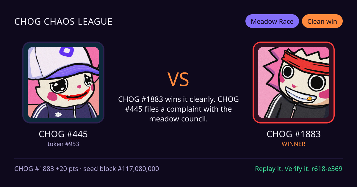 Highlight card: CHOG #445 versus CHOG #1883