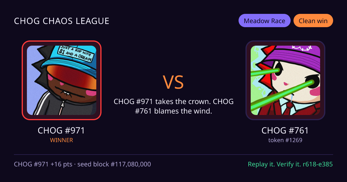 Highlight card: CHOG #971 versus CHOG #761