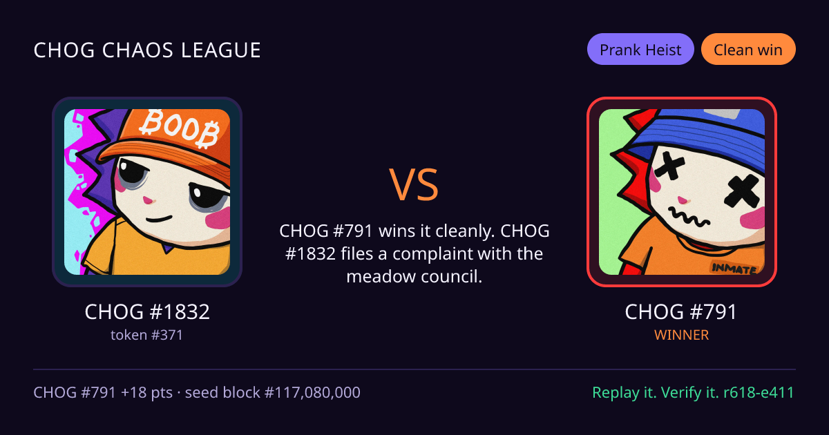 Highlight card: CHOG #1832 versus CHOG #791
