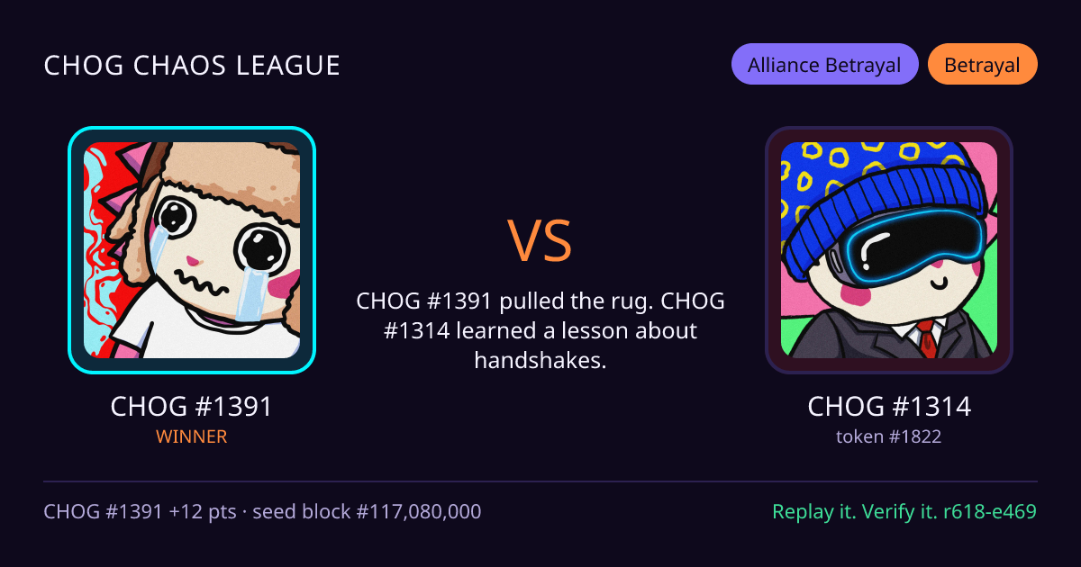 Highlight card: CHOG #1391 versus CHOG #1314