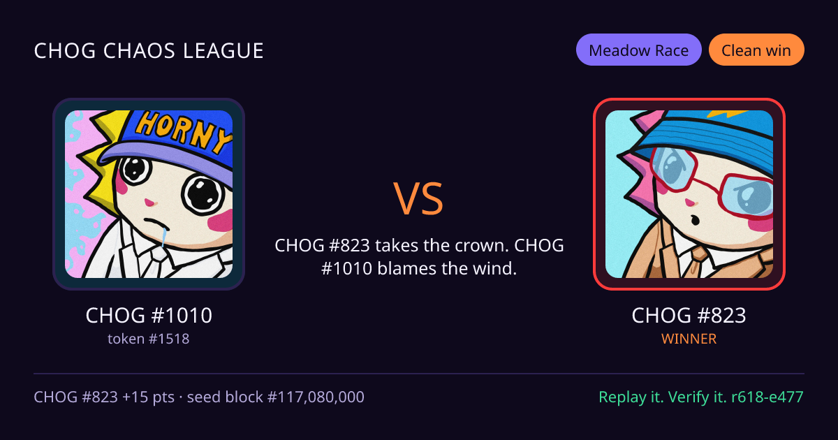 Highlight card: CHOG #1010 versus CHOG #823