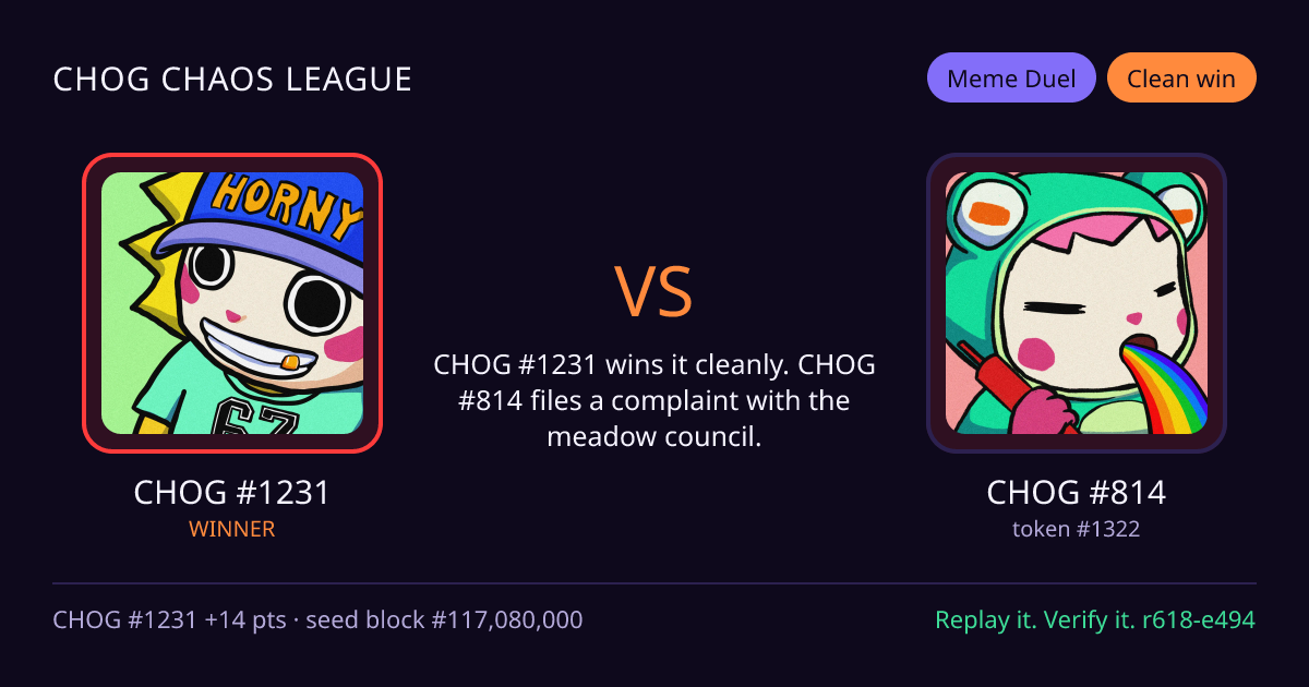 Highlight card: CHOG #1231 versus CHOG #814
