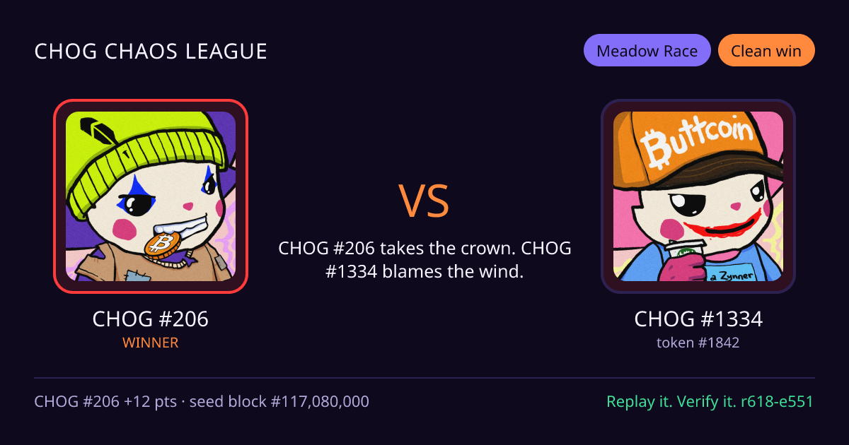 Highlight card: CHOG #206 versus CHOG #1334