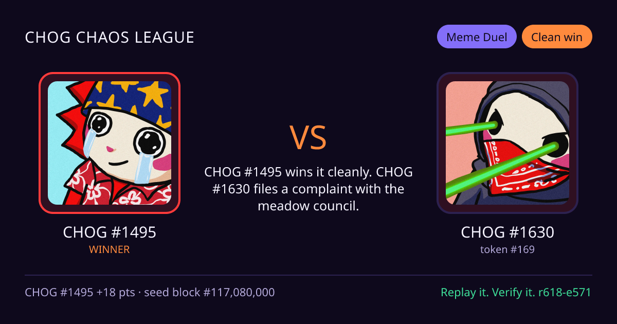 Highlight card: CHOG #1495 versus CHOG #1630