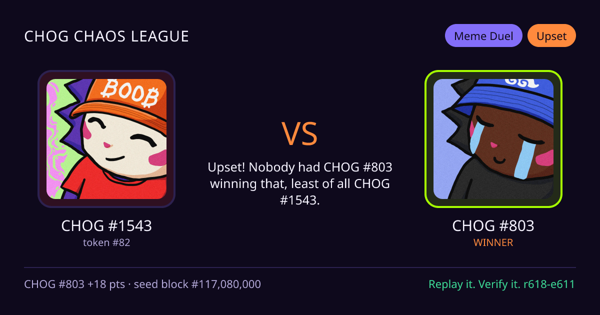 Highlight card: CHOG #1543 versus CHOG #803