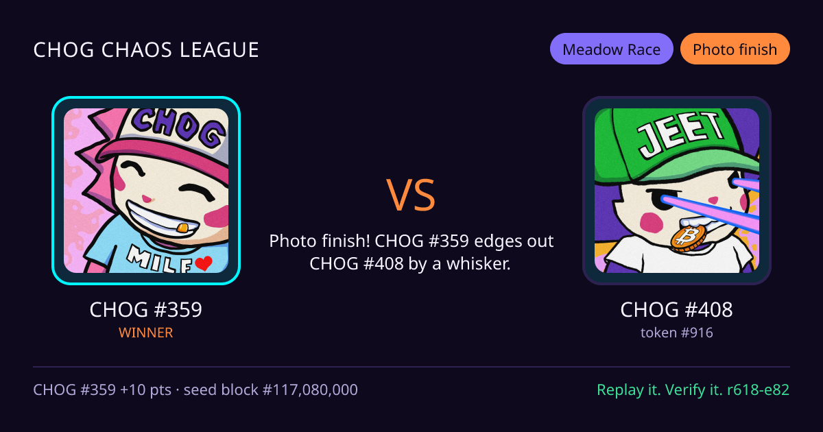 Highlight card: CHOG #359 versus CHOG #408