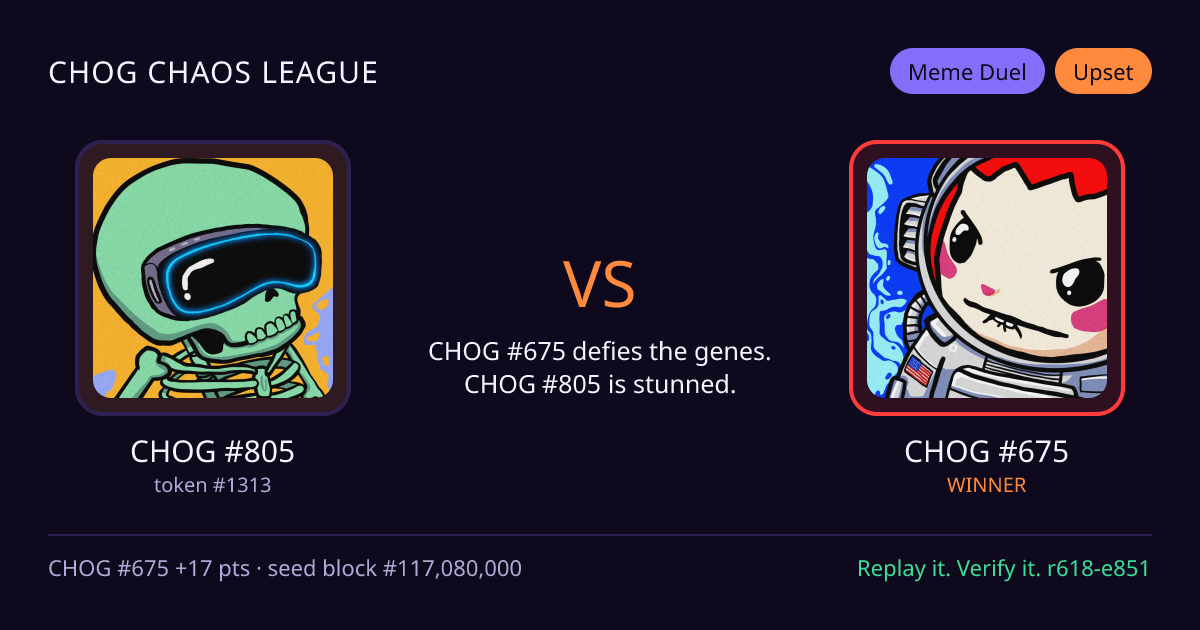 Highlight card: CHOG #805 versus CHOG #675
