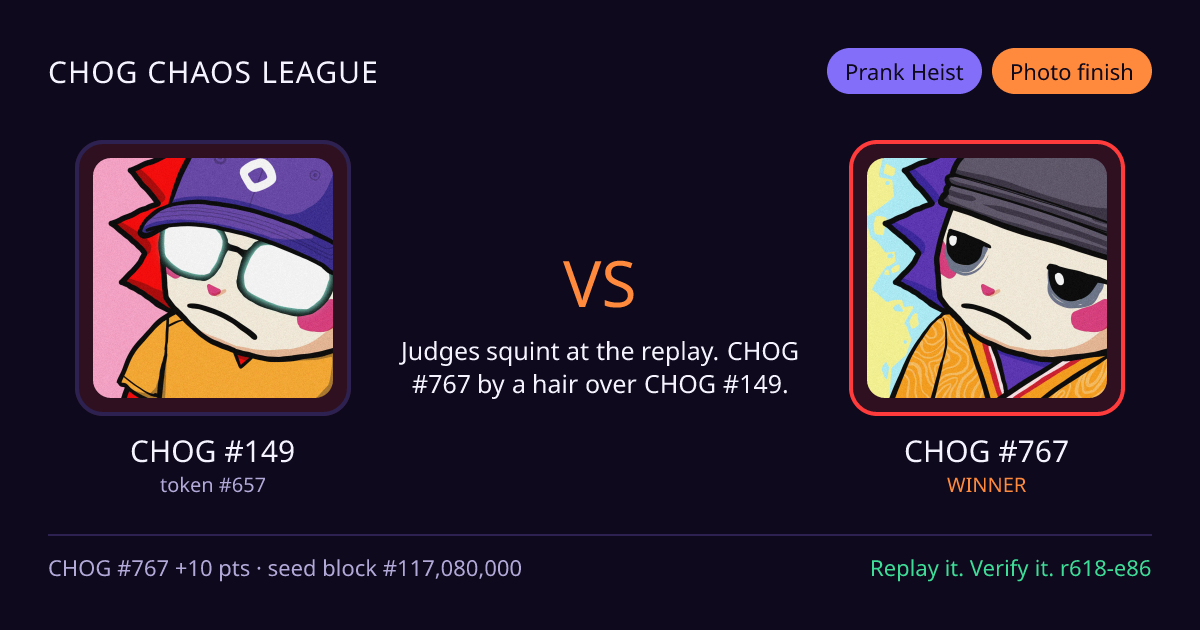 Highlight card: CHOG #149 versus CHOG #767