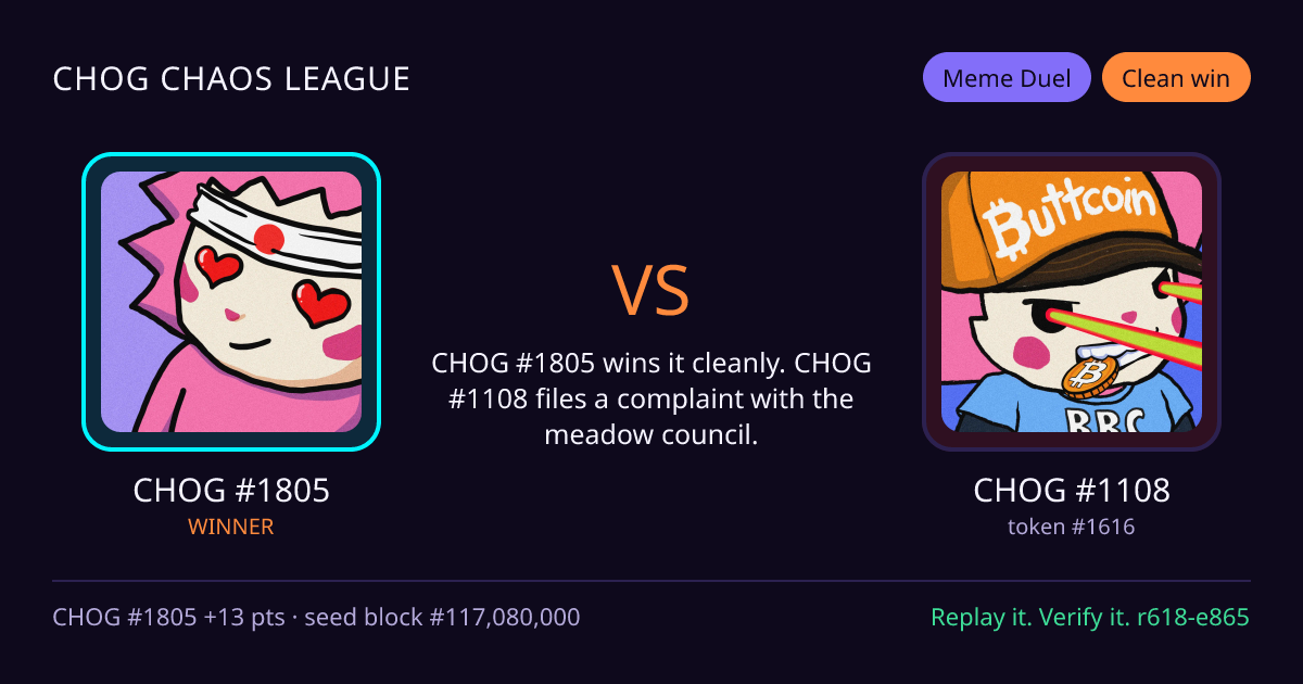 Highlight card: CHOG #1805 versus CHOG #1108