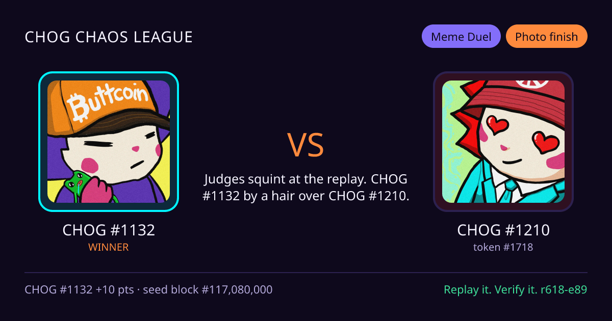 Highlight card: CHOG #1132 versus CHOG #1210