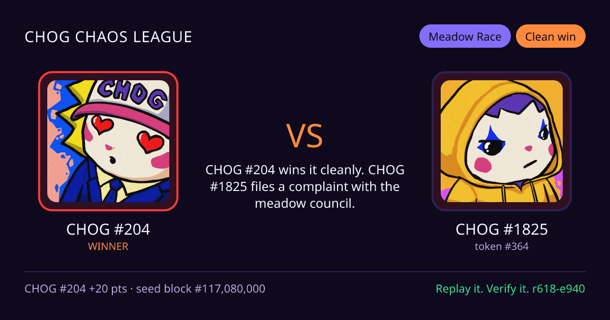 Highlight card: CHOG #204 versus CHOG #1825