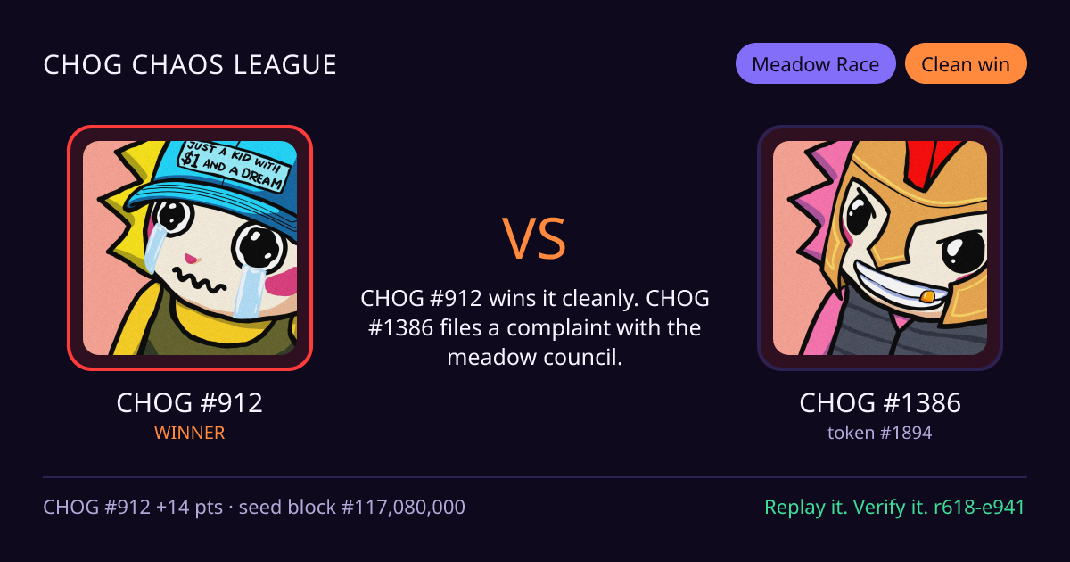 Highlight card: CHOG #912 versus CHOG #1386