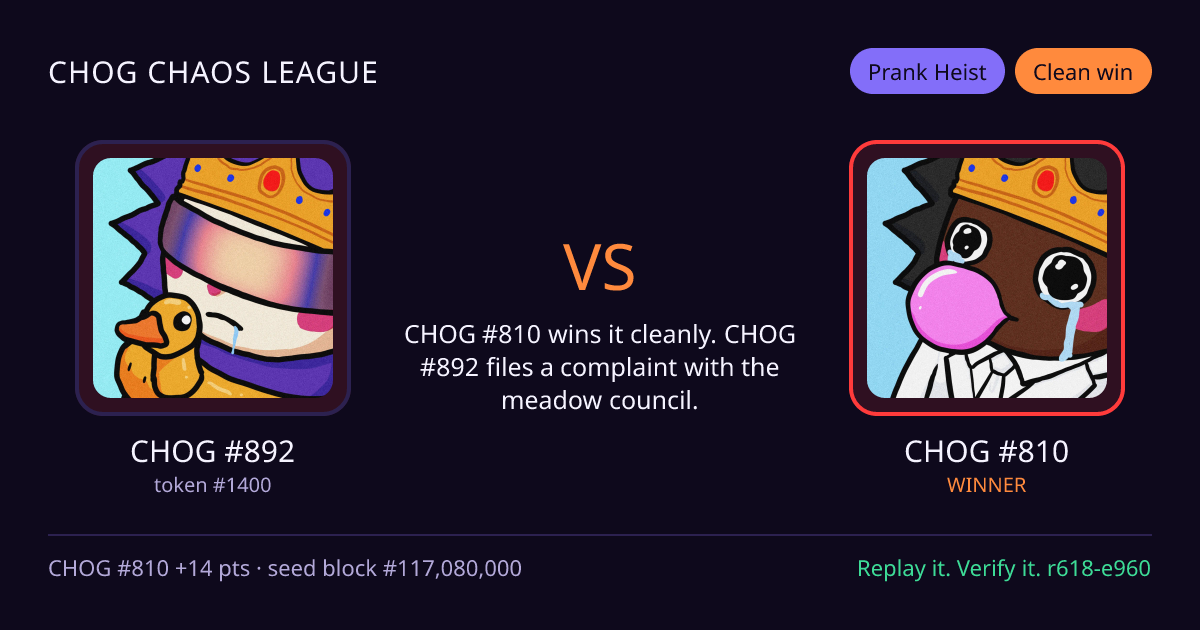 Highlight card: CHOG #892 versus CHOG #810