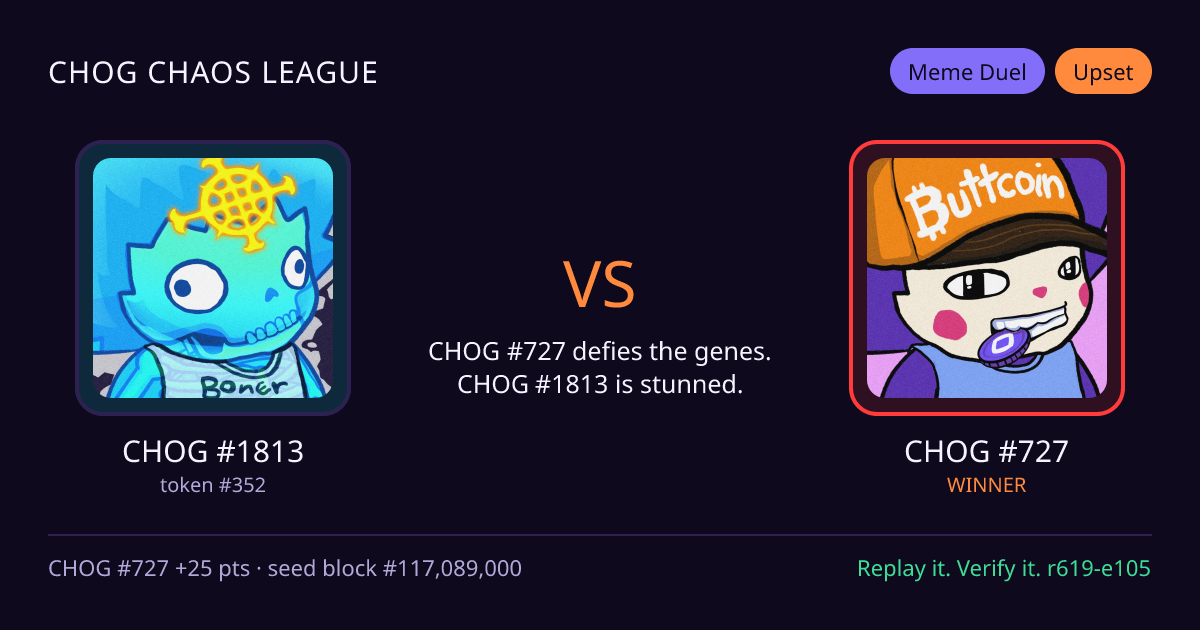 Highlight card: CHOG #1813 versus CHOG #727
