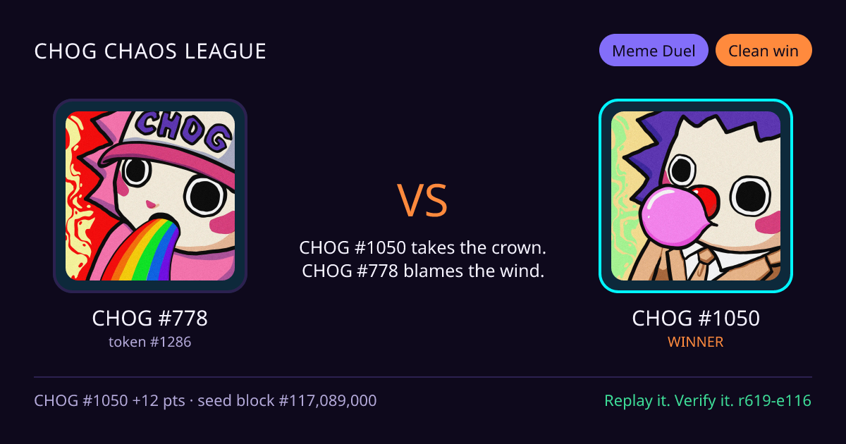 Highlight card: CHOG #778 versus CHOG #1050