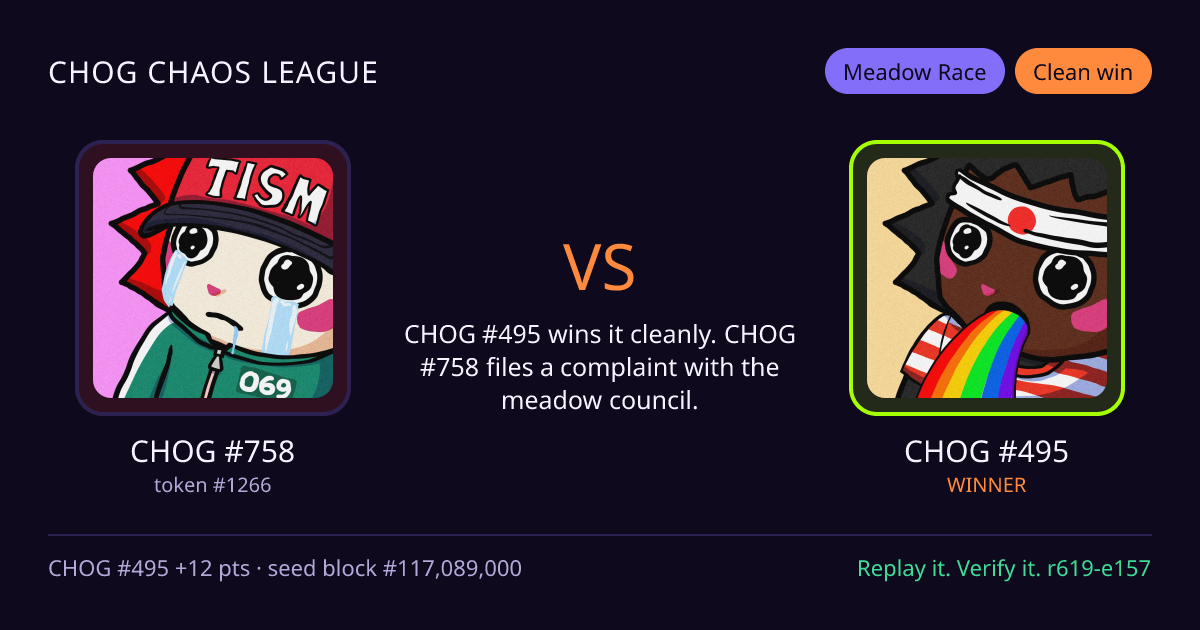 Highlight card: CHOG #758 versus CHOG #495