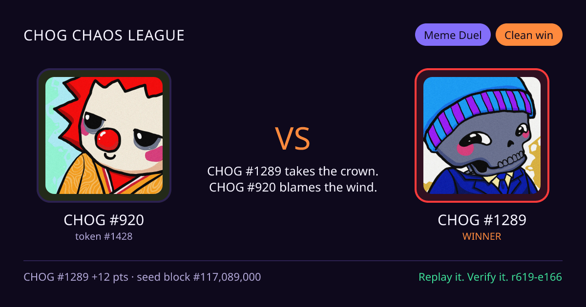 Highlight card: CHOG #920 versus CHOG #1289